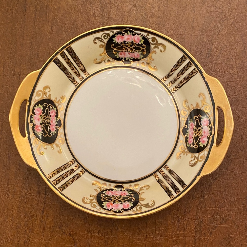 Nippon Antique Hand Painted Pink/Gold/Black Porcelain Art Deco Plate